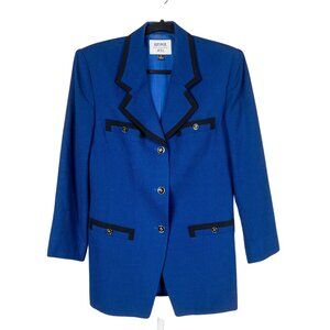 Kasper VTG Wool Jacket 6 Womens Blue Black Piping Button Winter 1980s Pockets